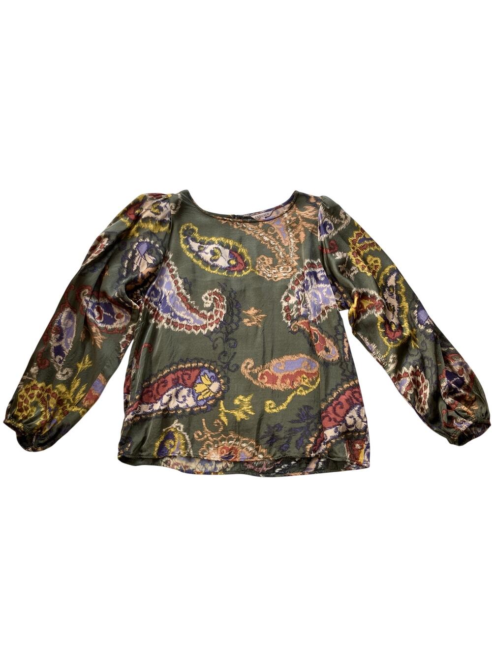 Esqualo Satin Paisley Puff Sleeve Blouse Size 10 Boho Luxe